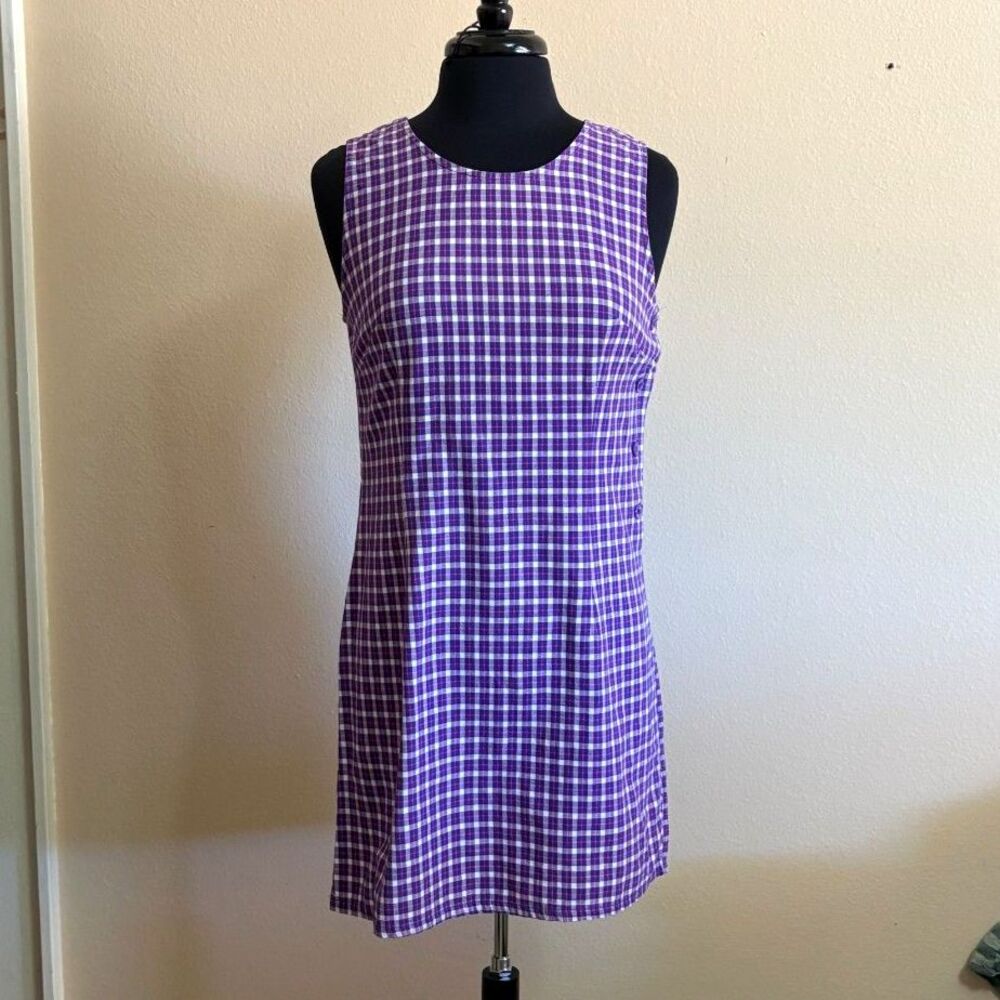 Vintage Purple Plaid Sleeveless Mini Dress